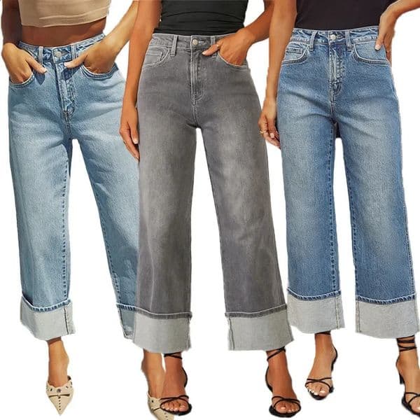 Spring 2025 womens high waisted straight leg denim jeans with elastic cuffs highquality retro style pants fashionable and casual 250420BANJIA