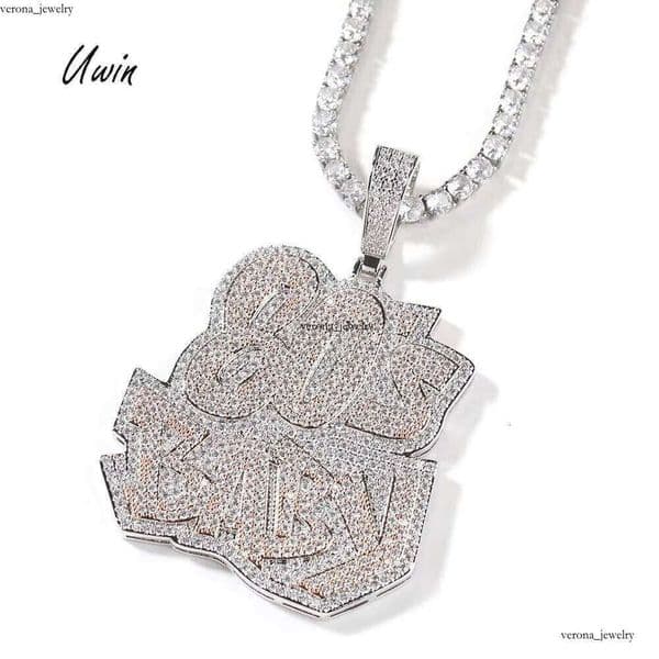 Ice out VVS Moissanite Fashion Jewelry 80s Baby Letter 18k Gold Plated Unisex Necklace Two-tone Pendant