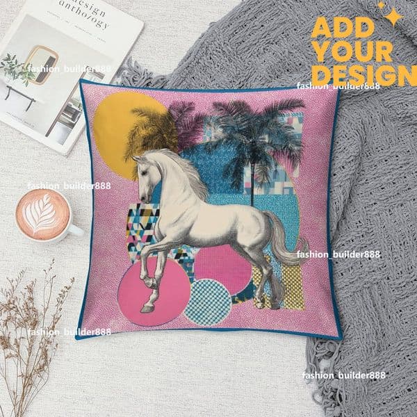 Custom H Designer Horse Luxury Art Artwork Contemporary Home Decorative Throw Pillow Case Cushion Covers for Bedroom Sofa Living Room 18X18 Inches H14