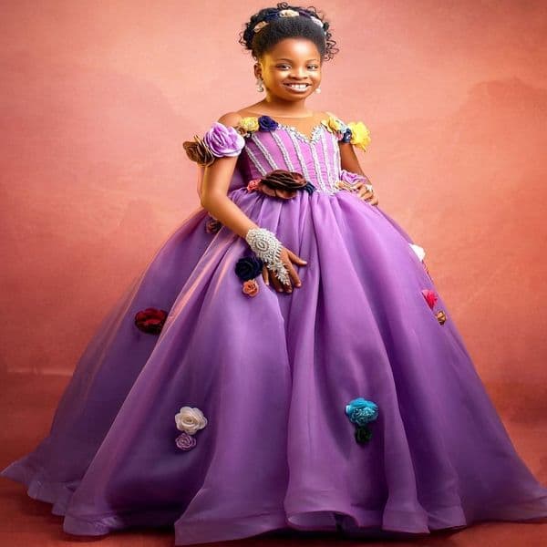 2026 Purple Ball Gown Flower Girl Dresses Beaded Crystals Flowers Organza Little Girl Christmas Peageant Birthday Christening Tutu Dress Gowns ZJ4242