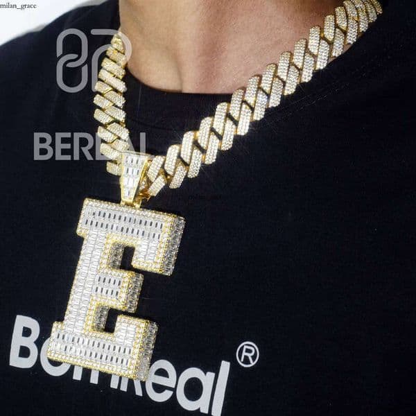Custom Initial A ~ Z Name Hip-Hop 925 Silver VVS Baguette Moissanite Men's Jewelry Iced Charm Necklace Pendant