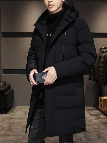Korean Down Cotton Jacket Winter Lengthened Cotton Coat Mens Medium-length Knee Thickened Hooded Cotton Clothing X251125
