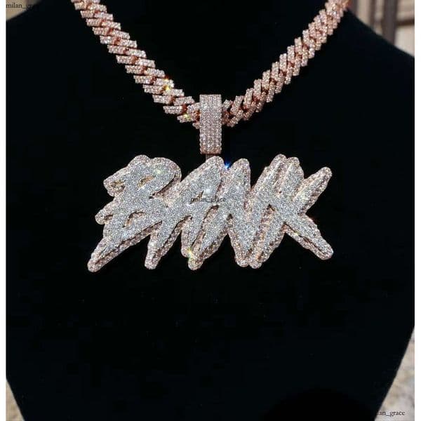Custom VVS Moissanite Name Pendant Necklace Charm Full Iced Out Hip Hop Pemdamt Pass Moissanite Tester