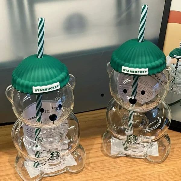 2026 new 20oz Glass Bear Cup Straw Cute Transparent Tumbler with Hat for Iced Coffee Cold Drink Christmas New Year Gift Water Bottle free sh