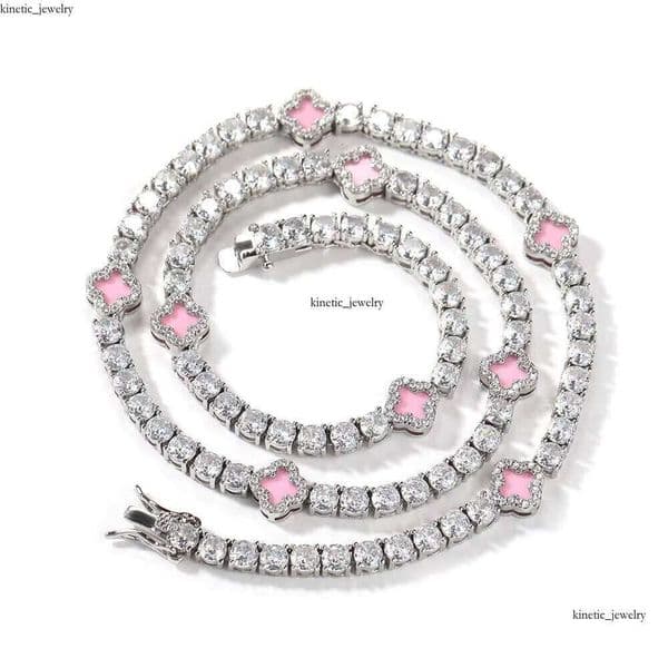 Platinum Hiphop Tennis Chain Necklace Fashion Four-Leaf Clover Design with VVS Moissanite, Suitable for Women