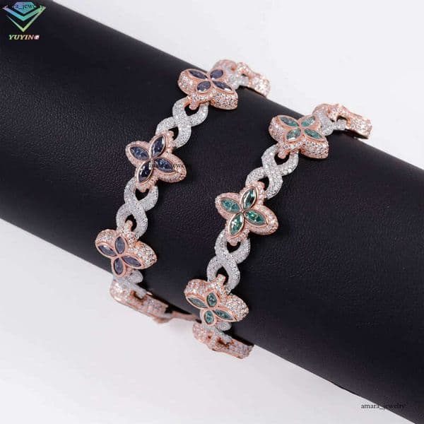 Jewelry S925 Sterling Silver Gold Clover Pink Green Blue Diamond Cuban Hip Hop VVS Moissanite Bracelet with GRA Certificate