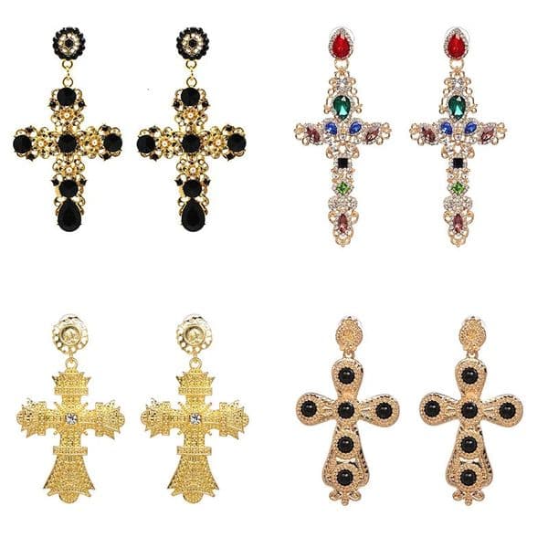Wholesale JUJIA Rhinestone Crystal Cross Earrings For Women Fashion Baroque Drop Dangle Earrings Big Earrings Jewelry 251126