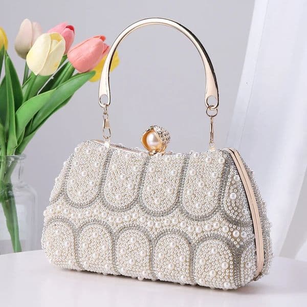 Women Pearl Clutch Bag Crystal Beaded Evening Wedding with Chain Handle Crossbody Shoulder Handbag 251126BANJIA