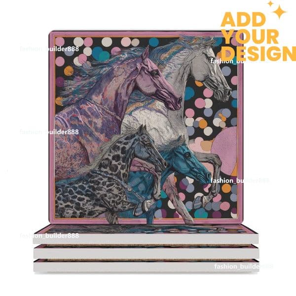 Custom H Designer Coasters Set of 6 Coasters for Drinks Luxury Horse Ceramic Drink Coaster for Tabletop Protection Coffee Table Decor Ideal for Warming Gifts H50