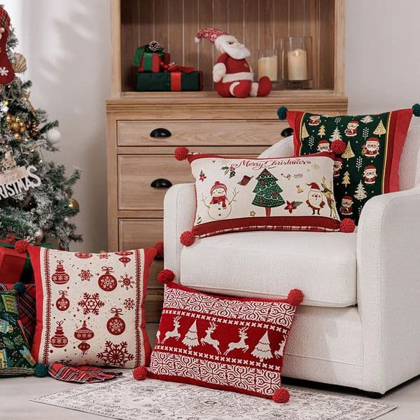 30x50/45x45cm Christmas Atmosphere Sofa Throw Pillowcase Red Yarn-Dyed Snowflake Single-Sided Cushion Cover Headboard Pillowcase 251126