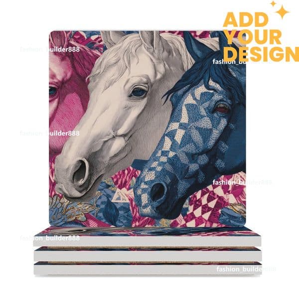 Custom H Designer Coasters Set of 6 Coasters for Drinks Luxury Horse Ceramic Drink Coaster for Tabletop Protection Coffee Table Decor Ideal for Warming Gifts H48