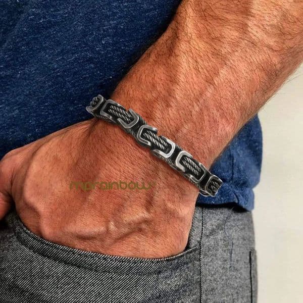 Mens y Byzantine BraceletsRetro Grey 8mm Stainless Steel Braided Link WristbandVintage Jewelry Gift for Him Boy 251125