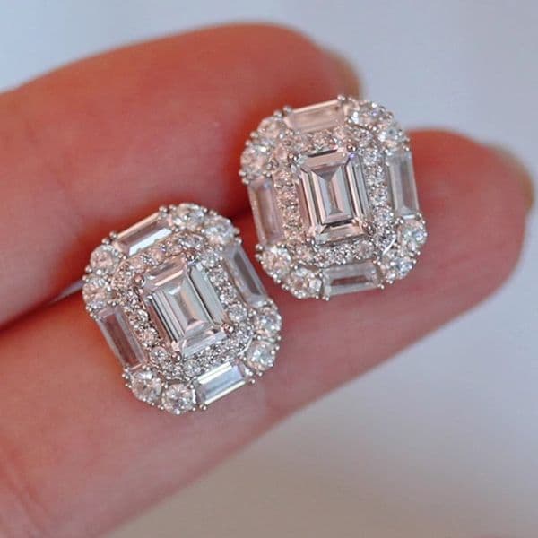 Sparkling Handmade Stud Earrings Luxury Jewelry 925 Sterling Silver T Princess Cut White Topaz CZ Diamond Gemstones Top Sell Party Women Wedding Earring Gift