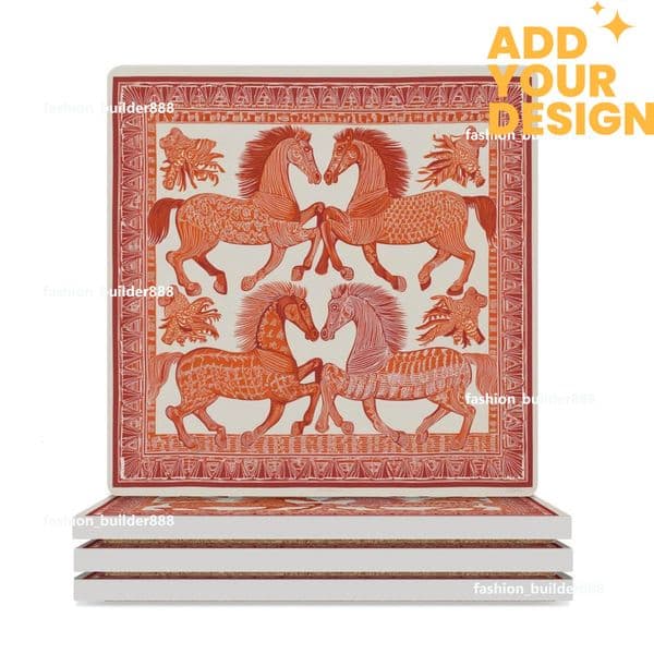 Custom H Designer Coasters Set of 6 Coasters for Drinks Luxury Horse Ceramic Drink Coaster for Tabletop Protection Coffee Table Decor Ideal for Warming Gifts H47