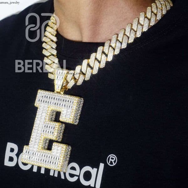 Custom IGI Initial A ~ Z Name Hip-Hop 925 Silver VVS Baguette Moissanite Men's Jewelry Iced Charm Necklace Pendant