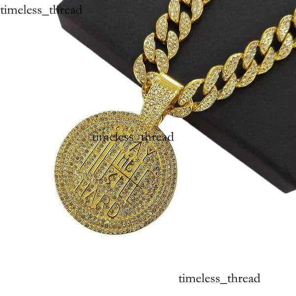 Ice out VVS Moissanite 2025 Iced Out 15mm Cuban Chain with Shiny Rhinestones and Alloy Hip Hop Hard Letter Round Pendant Necklace