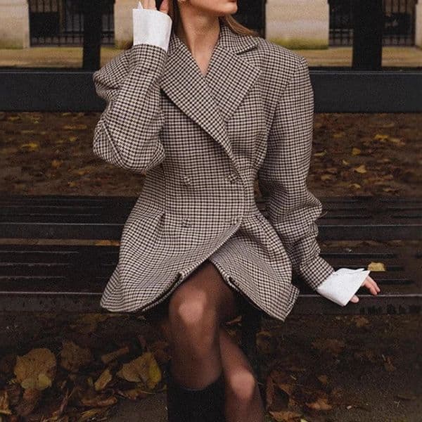 2025 Spring Fashionable Style Plaid Waist Cinched Suit Jacket for Women 251124BANJIA