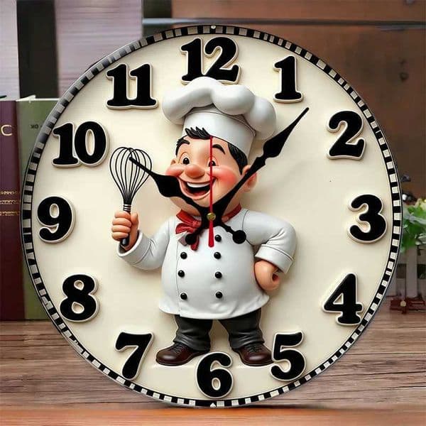 Happy Chef Kitchen Wooden Round Silent Hanging Wall Clock Suitable For Living Room Office Study RoomBedroom Home Decoration M260325