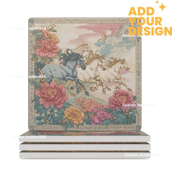 Custom H Designer Coasters Set of 6 Coasters for Drinks Luxury Horse Ceramic Drink Coaster for Tabletop Protection Coffee Table Decor Ideal for Warming Gifts H34