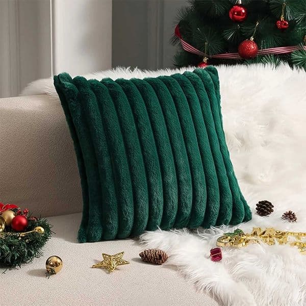 Christmas Green Cozy Faux Fur Throw Pillow Cover Plush Striped Christmas Decor Pillowcase for Sofa Couch Bed 45x45 Cushion CoverW251126