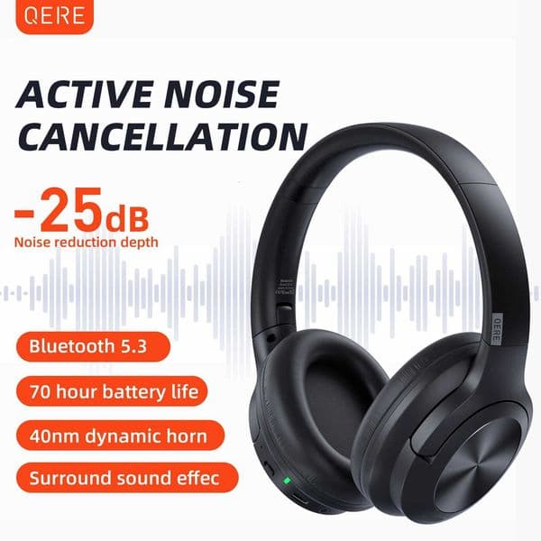 Wireless headset QERE E80 Earphone 53 ANC Noise Cancellation Hi-Res Audio Over the Ear headphones 70H 40mm Driver24GM251126