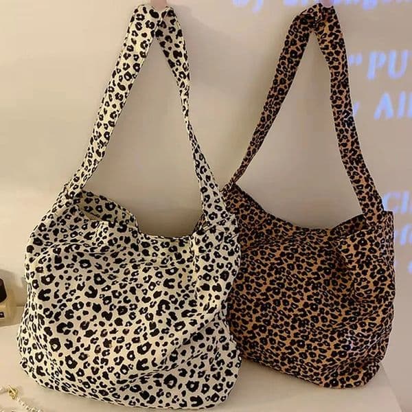 Female Leopard Print Messenger Bag Modern Shoulder Canvas Bag Student Diagonal Large Capacity Straddle Bag 251124