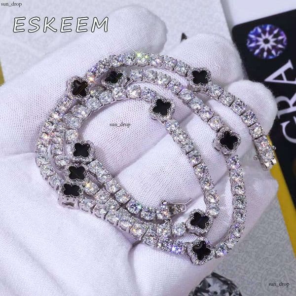New Arrival 10k 925 Sterling Silver Hip Hop VVS VVS Moissanite GRA PASS 4mm Clover 18k Tennis Chain Necklace 14k Gold Plated Fashion Gift 5