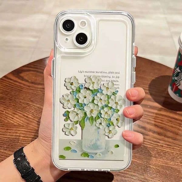 Oil painting powder white flower suitable for Apple 16promax phone case iPhone 15plus14pro girl 13X