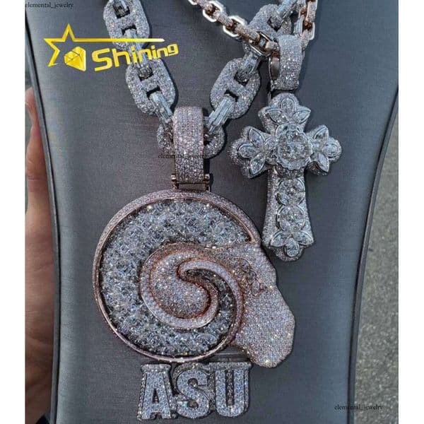 Ice out VVS Moissanite Hip-Hop Accessories Men's Pure Sier Gold-Plated Letter Silicone Stone Iced Pendant 80