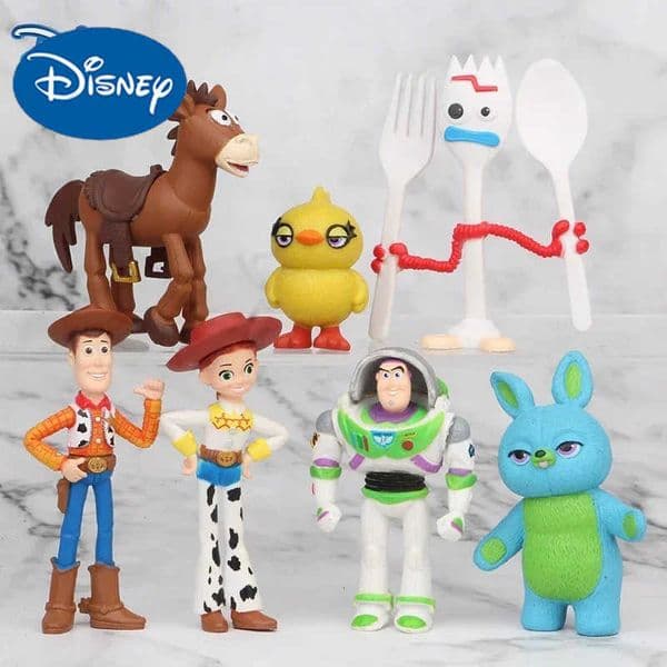 Disney 7PCS Toy Story 4 Action Figure Toys Woody Jessie Buzz Lightyear Forky Pig Bear Cosplay Model Doll Figurine Kids Gifts H251126