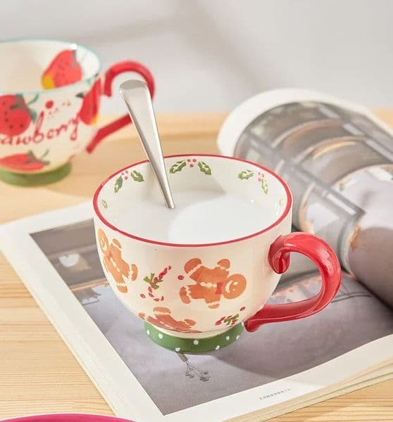 480ml Christmas Coffee Cups Gingerbread Man Ceramic Mugs Breakfast Mug Milk Mugs Microwave Heated Oatmeal Water Cups Gifts Cups 251126BJ