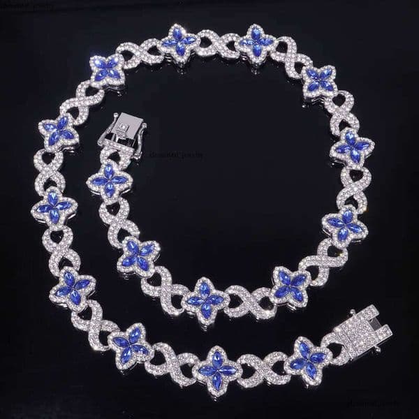Clover Patchwork 8-Shaped Inlaid Cuban Chain Fashion Unique Colorful VVS Moissanite Necklace f2
