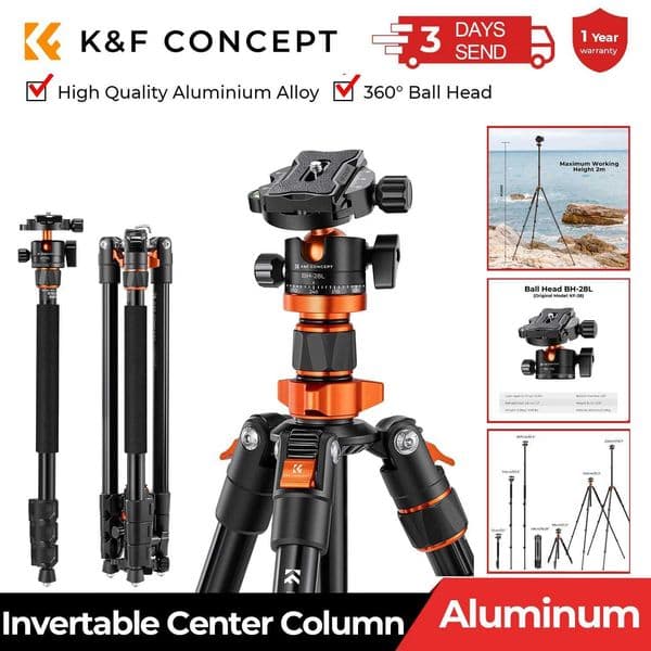 KF Concept 807 inch Camera Tripod for DSLR Compact Aluminum with 360 Degree Ball Head and 10kgs Load for Travel and Work K251105