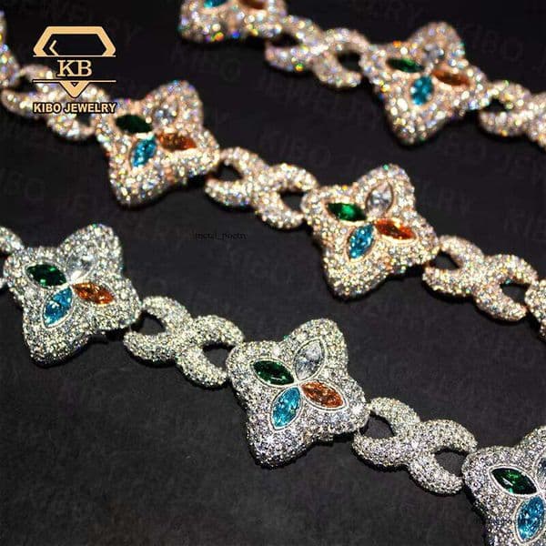 Fashion 22mm Cuban Chain Infinity Necklace with Marquise Clover VVS Moissanite 925 Sterling Silver New Design Hip Hop Style CZ