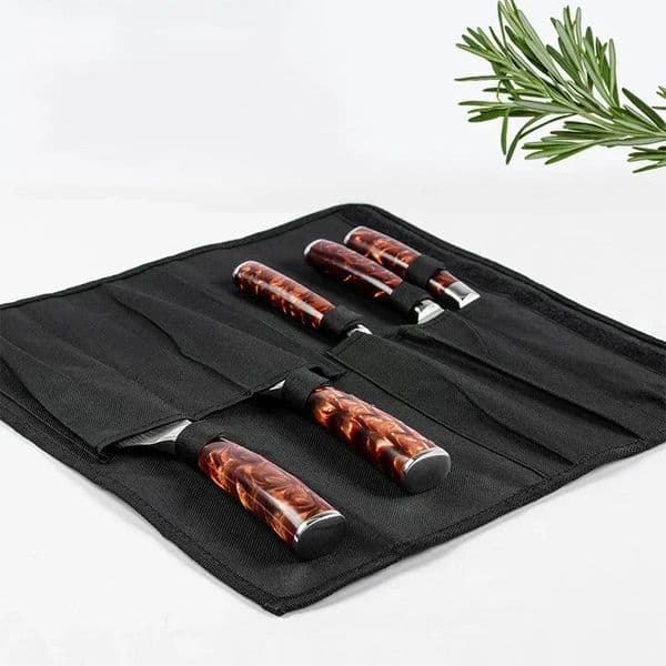 Black Chef Knife Roll Bag 5 Pockets Carry Case Portable Oxford Kitchen Cooking Knives Storage Bags Durable Knife Carrying Punch 251126