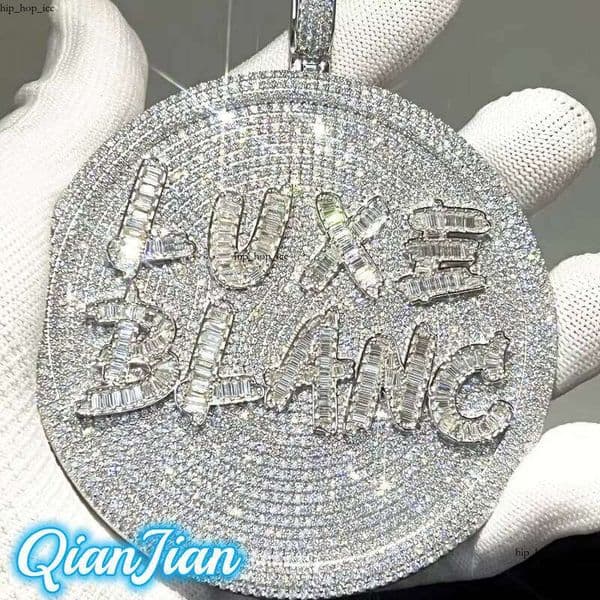 Ice out VVS Moissanite Custom Hip-Hop Name Iced Out Silicon Stone Moissanite GRA Letter Pendant 925 Gold Pure Silver Sword Jewelry