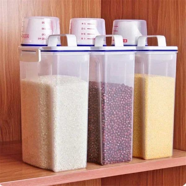 1/2/3Pcs 2KG Transparent Sealed Insect-Proof Moistureproof Rice Bucket with Measuring Cup Cereal Food Storage Tank Kitchen Box Y251126