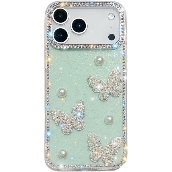 Pearl Butterfly Phone Case Compatible with iPhone 17 Pro Max Shockproof Protective Case iPhone 16/15 Pro