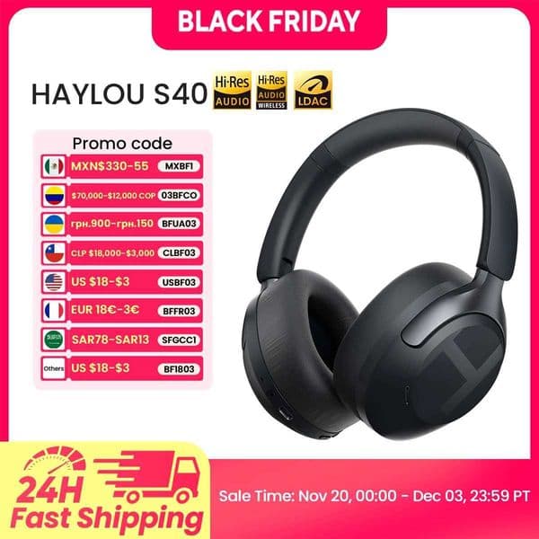 HAYLOU S40 ANC Wireless Headphone 50dB Noise Canceling Hi-Res 3D Spatial Audio Earphone with LDAC 60 Over Ear HeadsetM251126