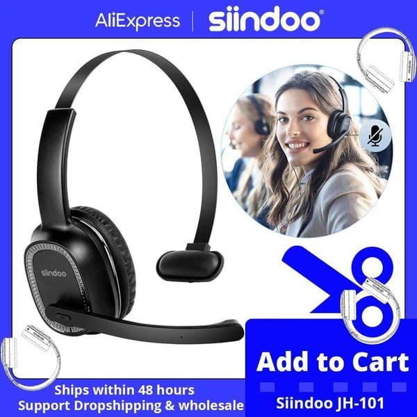 Siindoo JH-101 Wireless Call Center Headset with Mic Noise Canceling Headphones with 50H Talking Time For Office Work VideoM251126
