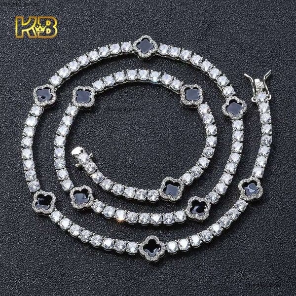 Women's Fashion INS Clover Enamel Tennis Chain Ice Cube VVS Moissaniteia Necklace Hip Hop Style Brass Jewelry Wholesale 8a