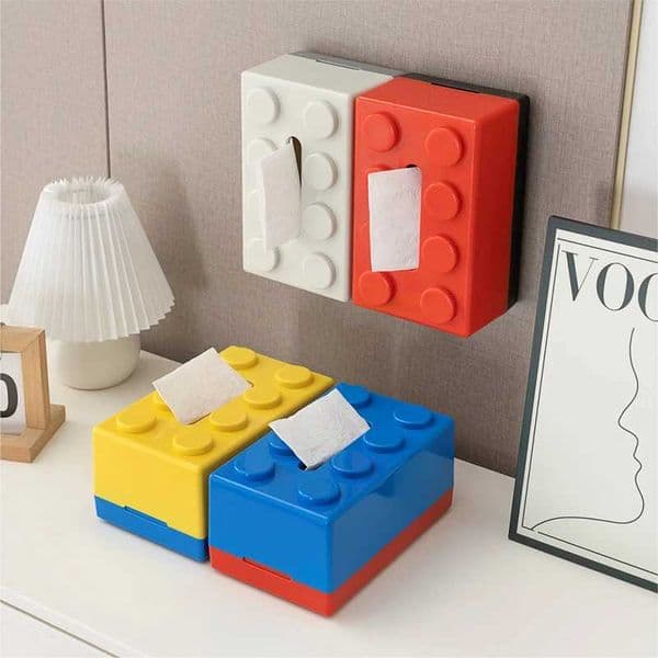 Double Color Building Block Tissue Box with Spring Wall Mounted Tissue Holder for Bathroom Kitchen Home Tissue Case Organizers Y251126