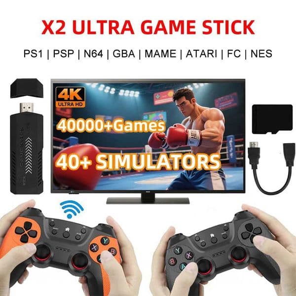 Upgraded X2Ultra Wireless Retro Game Stick 4K with 30000 Games 3D HD 24G Wireless Controllers TV 50 Emulator For N64/DC K251107