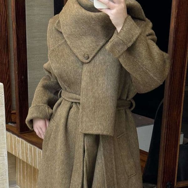 Retro High End Woolen Double Sided Autumn Winter New Loose Scarf Elegant Long Wool Coat Luxury Designer