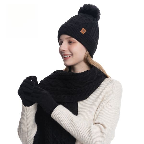 Hat Scarf Gloves Three-Piece Set for Women Winter Warm Cycling Knitted Hat Alpaca Wool Material Thickened Version free shipping