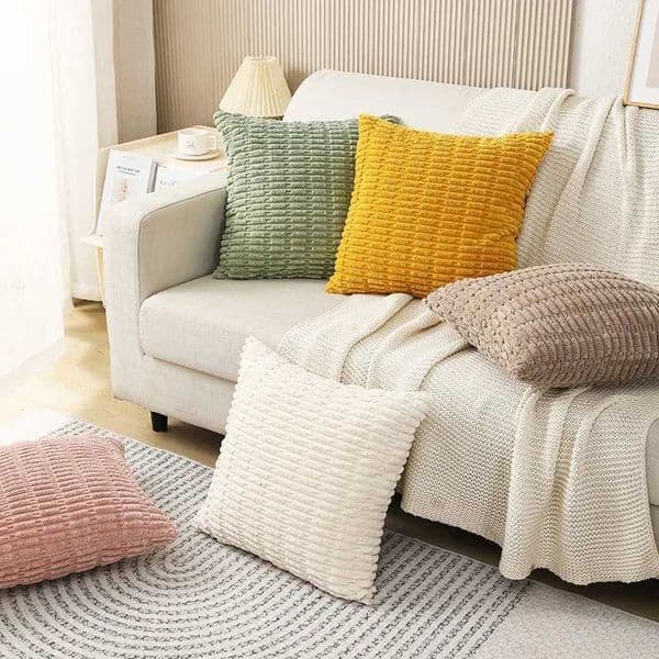 45x45cm Corduroy Throw Pillow Covers Soft Striped Square Cushion Covers Spring Pillowcases for Couch Sofa Bedroom Chair JAF062W251126