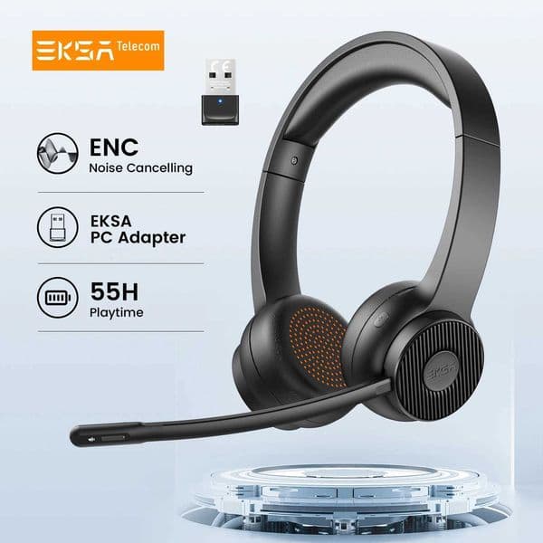 EKSA - H16 52 Headsets PC Wireless Headphones AI ENC Mic 35H Talk Time with USB Dongle for Office/Call CenterM251126