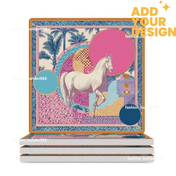 Custom H Designer Coasters Set of 6 Coasters for Drinks Luxury Horse Ceramic Drink Coaster for Tabletop Protection Coffee Table Decor Ideal for Warming Gifts H13