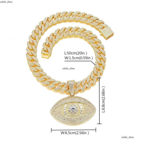 Ice out IGI VVS Moissanite Hip Hop Iced Out Pearlescent Eye Pendant Necklace, Unisex No. 3 Rhinestone Cuban Chain