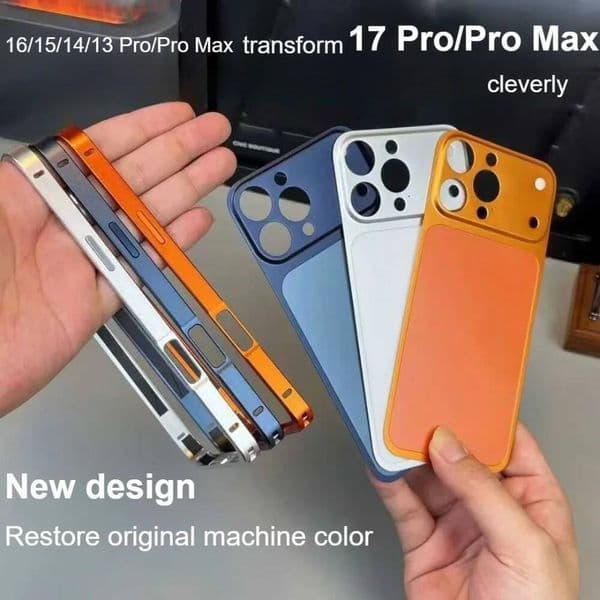 Original Color Alloy Frame Case For 16 15 14 13 Pro/Pro Instant Upgrade 17Pro/Pro Max Large Window Backplane Anti-Drop Cover